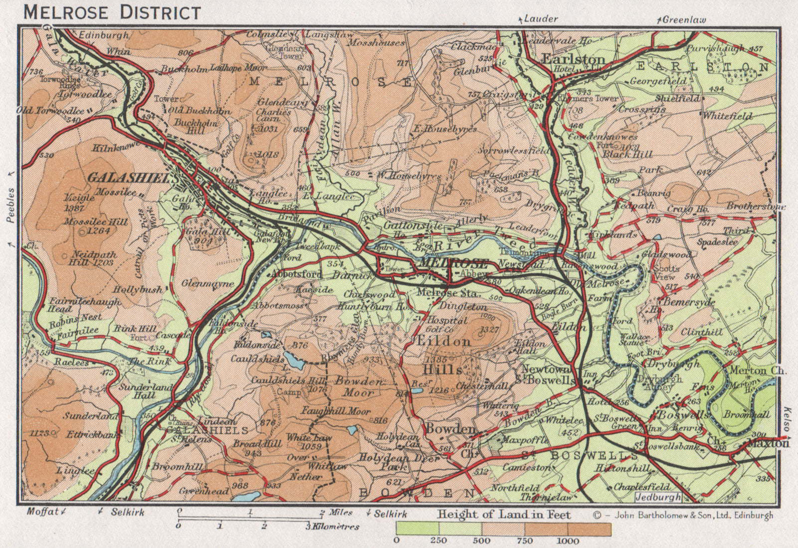 MELROSE DISTRICT. Vintage map plan. Galashiel Earlston. Scotland 1967 old